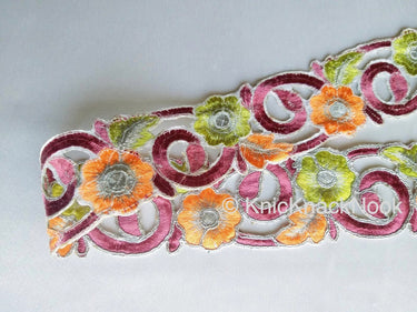 Orange, Purple, Green And Silver Floral Embroidery Trim